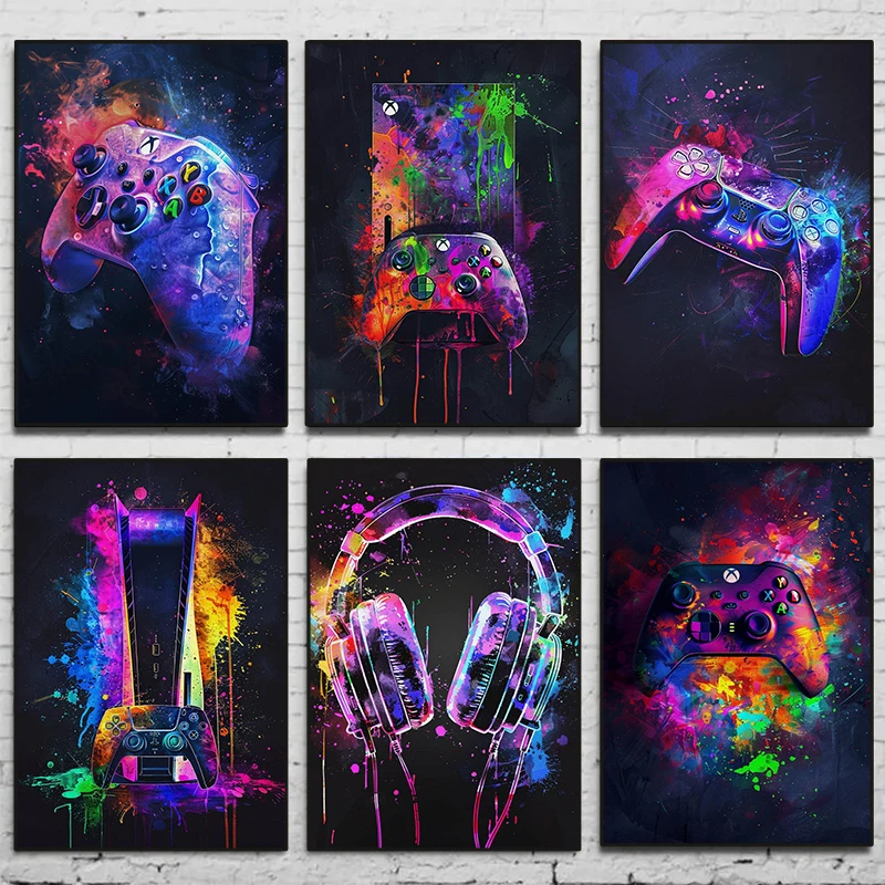 Watercolor Neon Video Game Pos - Video Gaming & Esports Usd Acc review and price